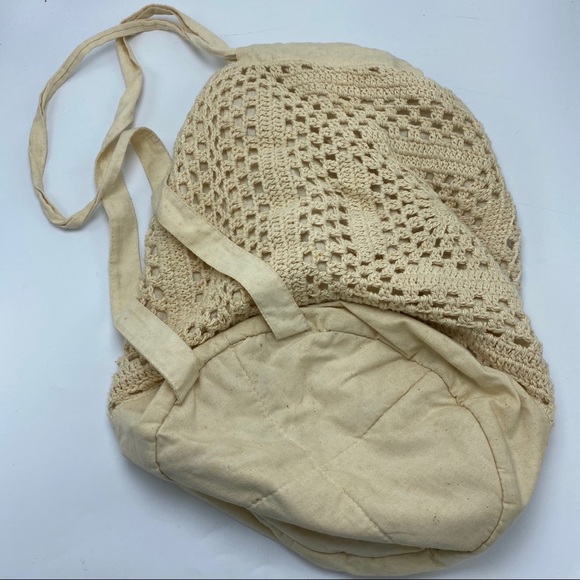 Crochet Boho Cream Bucket Backpack Macrame - Picture 2 of 9